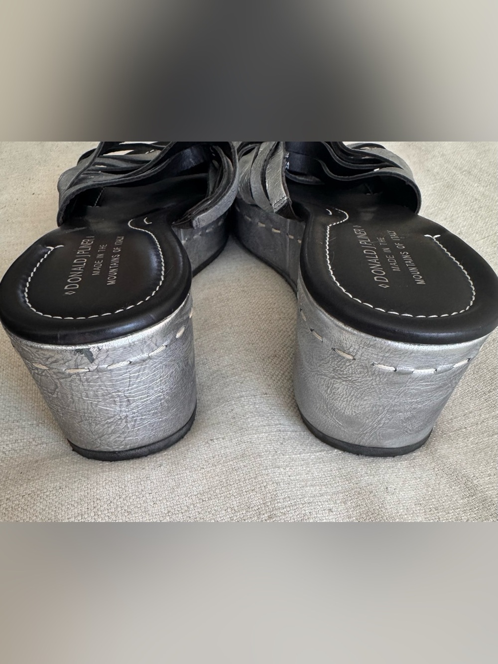 Donald J Pliner Siena Silver/Pewter Metallic Leather Platform Slide Sandals 9 - Picture 8 of 11